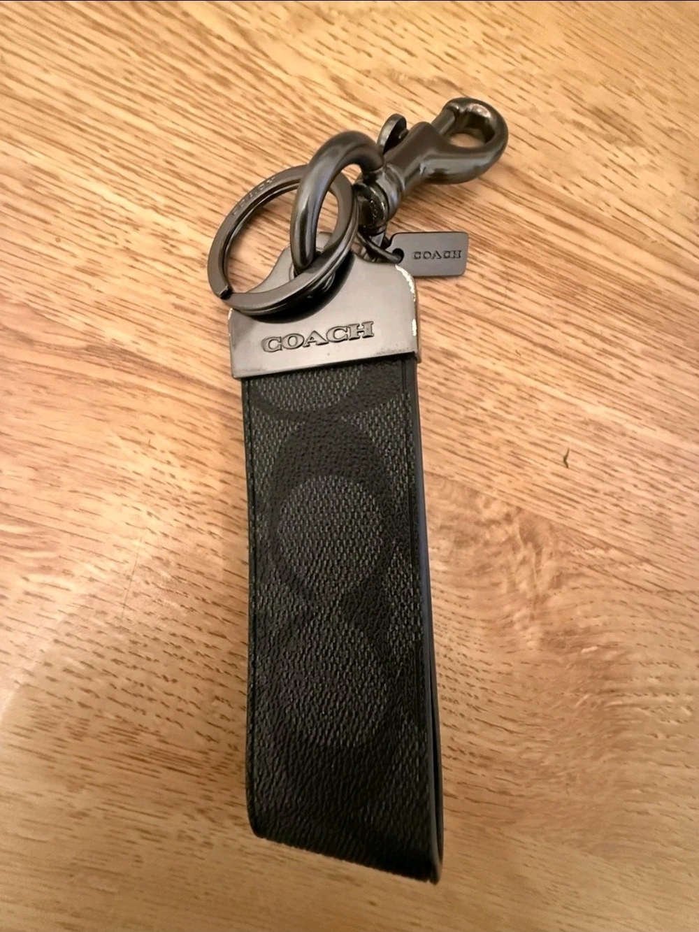 Coach Black Signature Canvas Leather Key Strap with Gunmetal Hardware